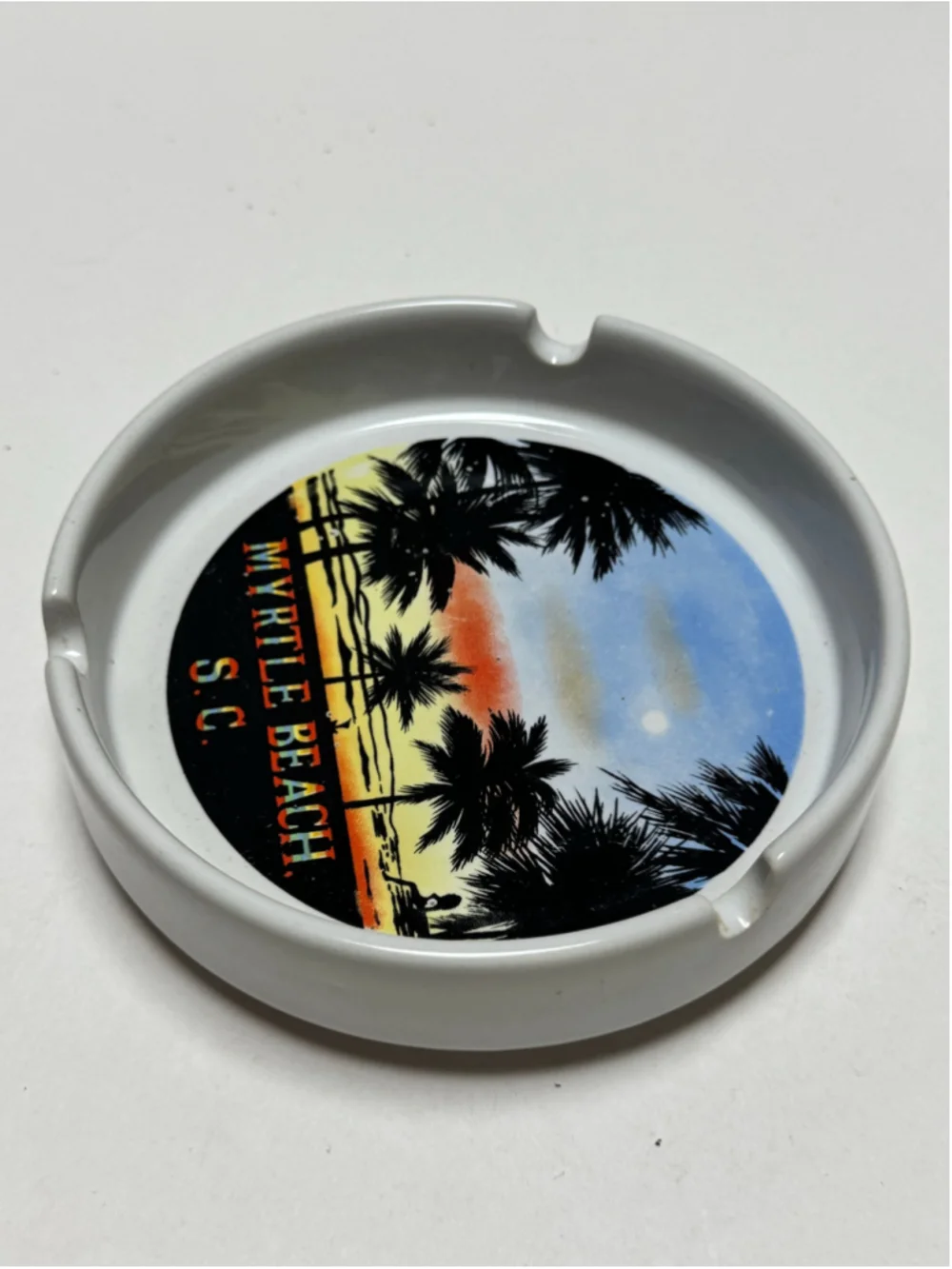 Myrtle Beach SC Souvenir Ashtray Tropical Sunset Design